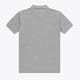 Osaka unisex basic polo in grey with grey logo. Back flatlay view