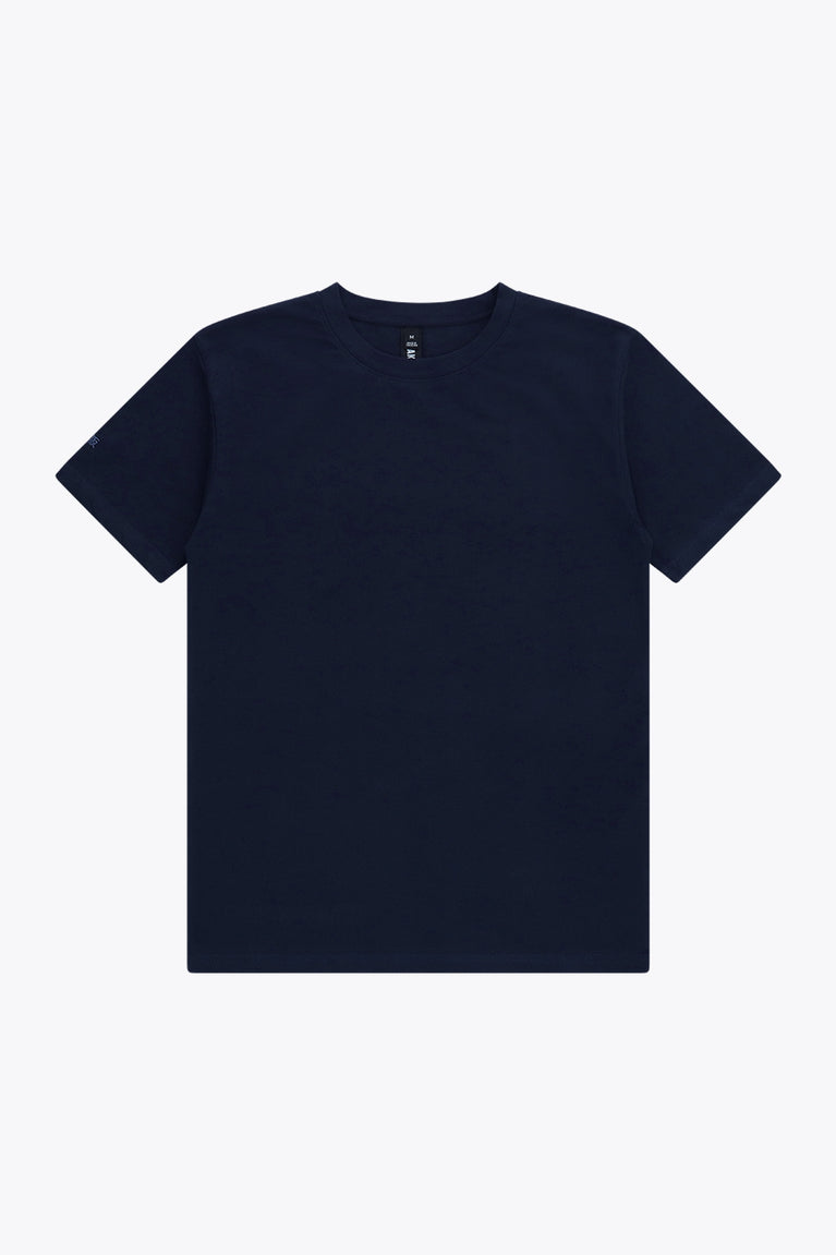 Osaka unisex basic tee in navy. Front flatlay view