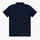 Osaka unisex basic polo in navy with navy logo. Back flatlay view