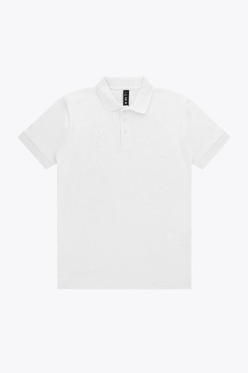 Osaka Unisex Polo Basic | White Osaka unisex basic polo in white with white logo. Front flatlay view