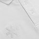 Osaka unisex basic polo in white with white logo. Front detail logo view