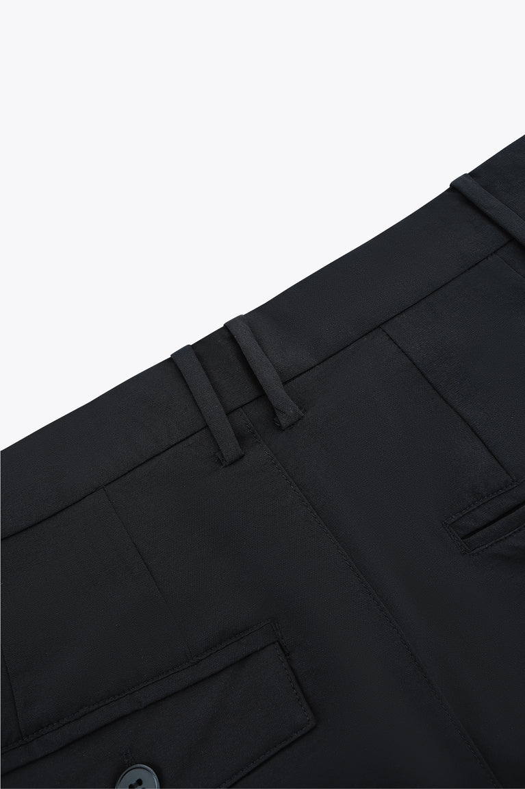 Black men’s technical golf pants with angled side pocket and belt loops