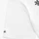 White polo shirt sleeve and curved side hem with small printed mark