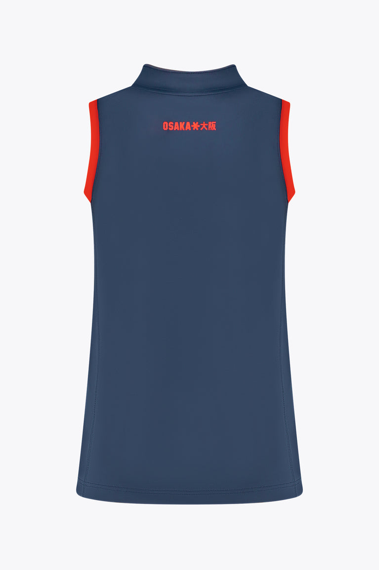 Women’s court tank top back, navy-blue with orange side panels and 'OSAKA' print