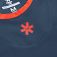Women’s navy dress neckline with red trim and brand logo patch