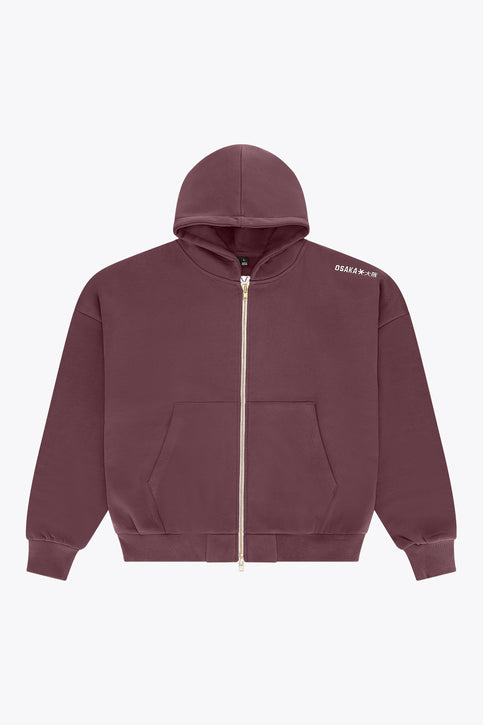 Osaka Men Full Zip Hoodie | Peppercorn Men's full-zip hoodie, dark maroon, hooded with kangaroo pocket and chest logo