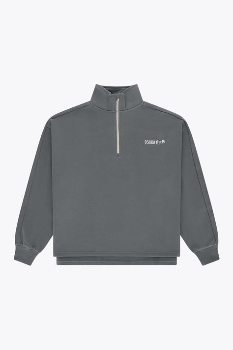 Osaka Men Half Zip Sweater | Dark Grey Melange Men's dark grey melange half-zip sweater with stand collar and ribbed hem