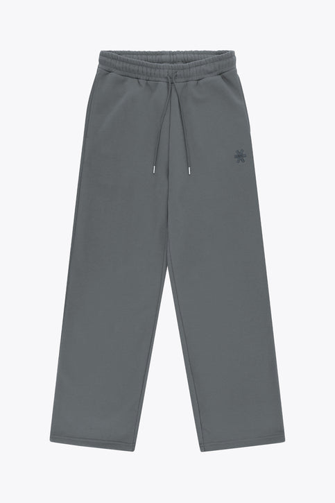 Osaka Men Wide Sweatpants | Dark Grey Melange Men's wide-leg sweatpants in dark grey melange, drawstring waist and tapered hem.