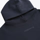 Navy unisex knit hoodie hood and chest graphic detail