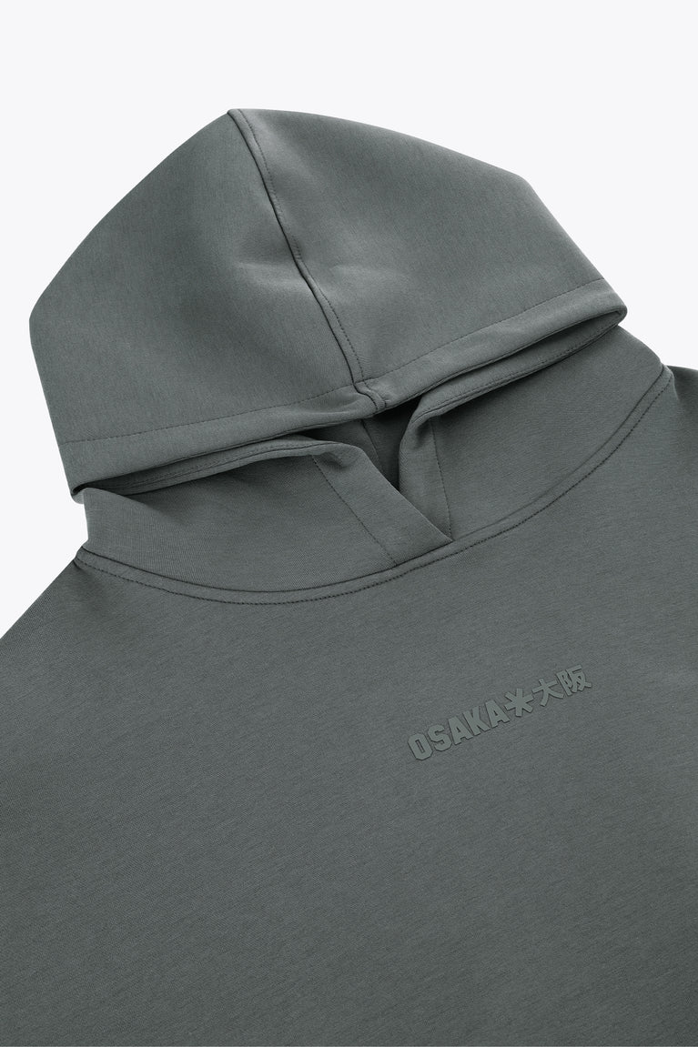 Dark grey melange unisex hoodie hood with drawstring and chest logo