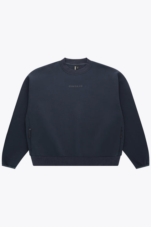 Osaka Unisex Sweater Neo Knit | Navy Navy unisex crewneck knit sweater with small chest logo and ribbed cuffs