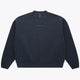 Navy unisex crewneck knit sweater with small chest logo and ribbed cuffs