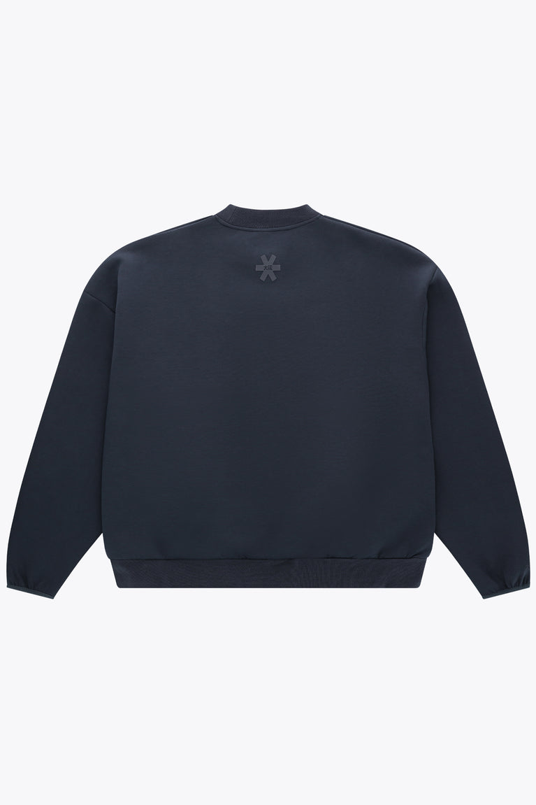 Navy unisex crewneck knit sweater, back view with small centered star logo