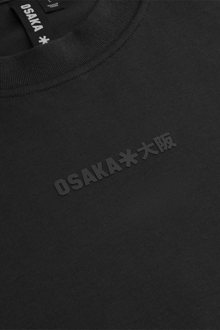 Black sweater knit with raised Osaka logo across chest