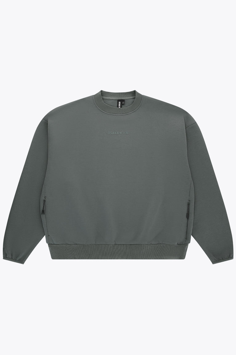 Unisex crewneck sweater in dark grey melange, ribbed cuffs and hem