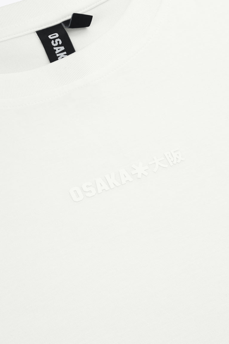 White T-shirt chest logo embroidery reading OSAKA