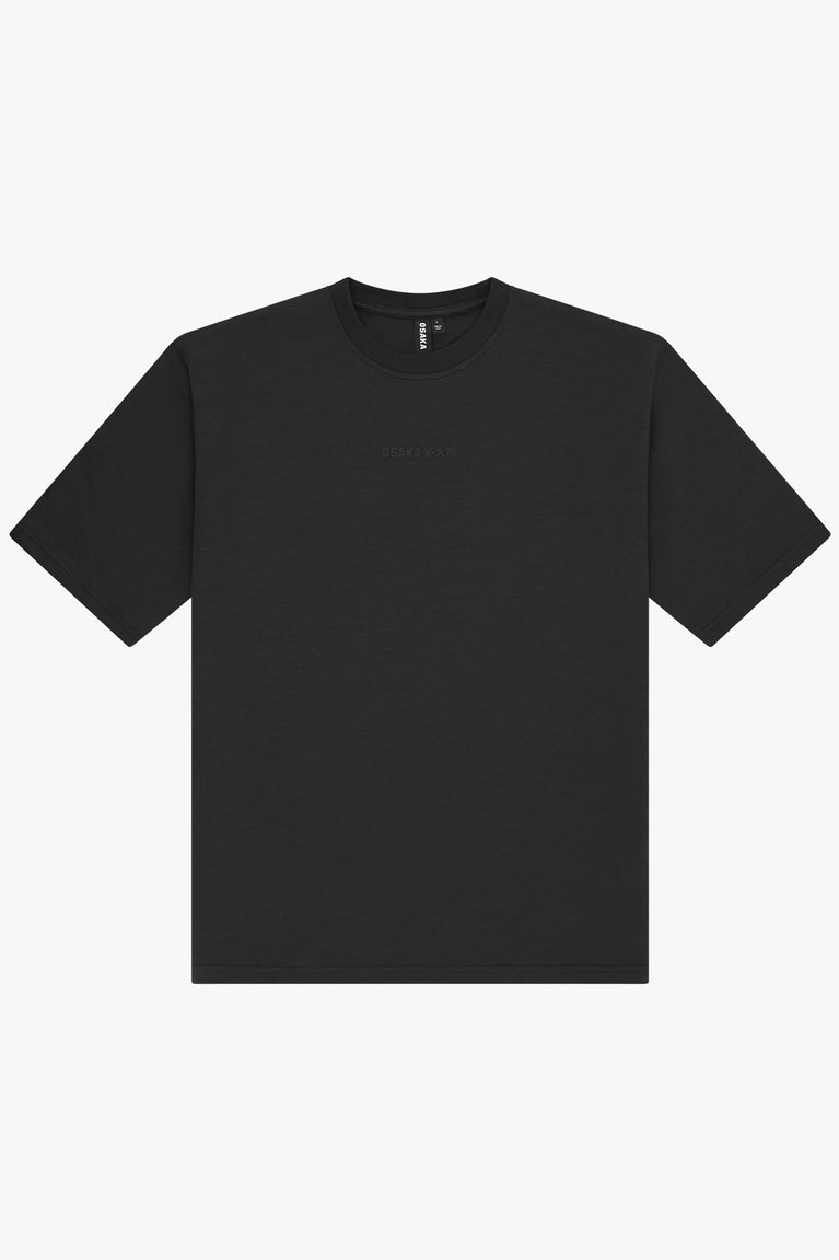 Black unisex boxy T-shirt with crew neck and short sleeves