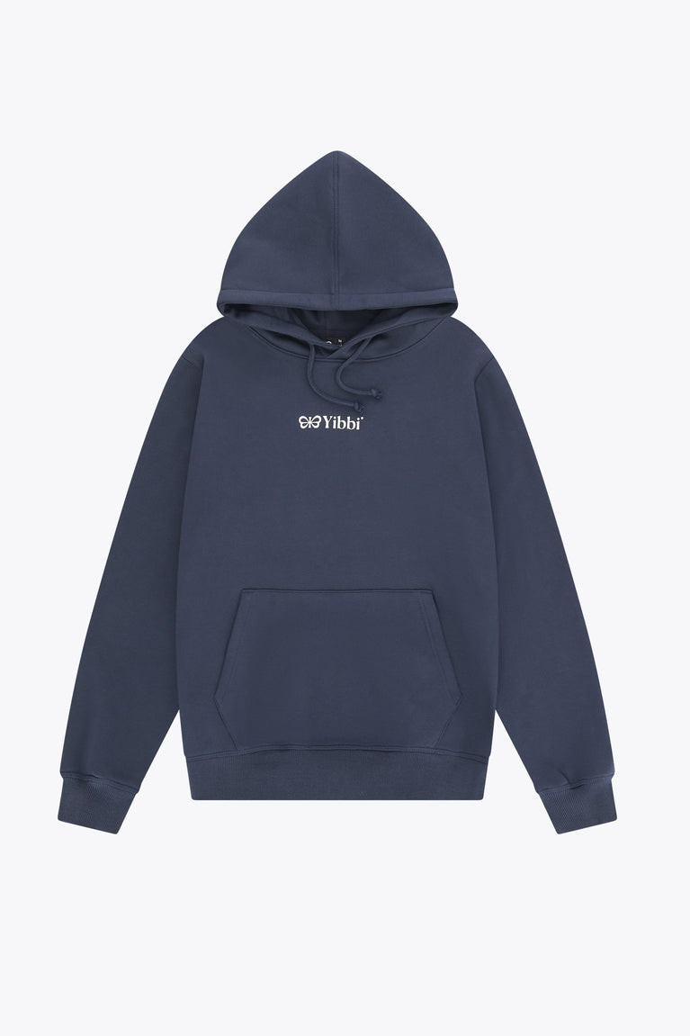 Deep sea navy adult hoodie with front kangaroo pocket and drawstring hood