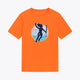 Kids orange tee shirt with hockey girl graphic on the front