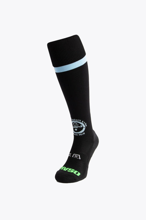 Arlon Field Hockey Socks - Black Osaka x Arlon Field Hockey Socks in black with light blue and Osaka logo in green. Front view