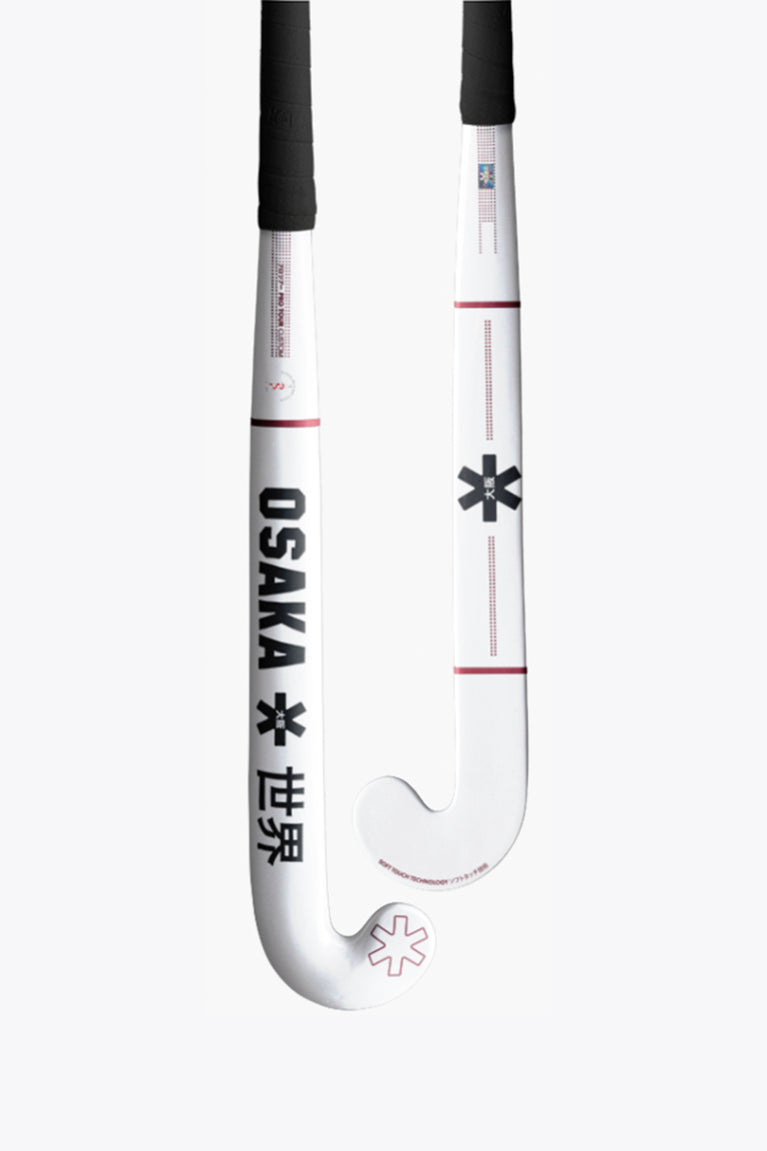White hockey stick handle and curved blade, with black star markings