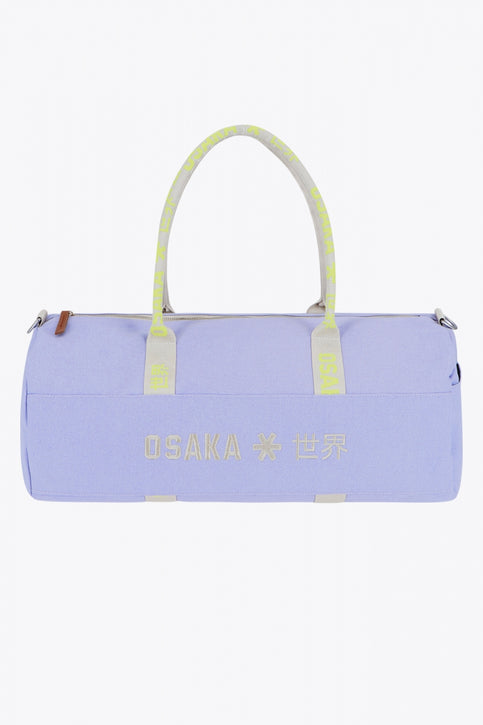 Osaka cotton duffel in light purple with logo. Front view