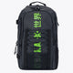 Osaka Pro Tour backpack in black with logo in green. Front view