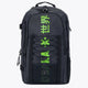 Osaka Pro Tour backpack in black with logo in green. Front view