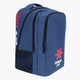 Osaka sports backpack in navy with logo in white and red. Side view
