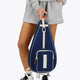 Osaka neoprene padel bag in navy with structure and logo in white. Woman holding the bag