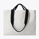 Natural raw canvas tote bag with black handles, plain front view
