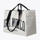 Natural raw cotton tote bag with black handles and Osaka World graphic on front