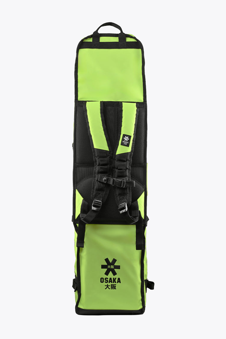 Large Osaka stickbag in wild lime green and black with front logo and padded straps