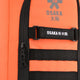 Close-up of inner pocket on orange stickbag with black webbing and Osaka label.