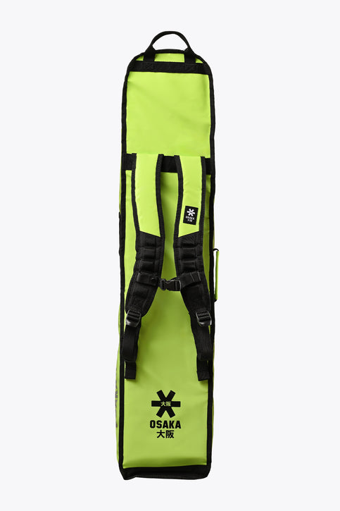Osaka Pro Tour Stickbag Medium | Wild Lime Lime green stickbag with black trim, zip pocket, and Osaka logo stripes