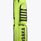 Lime green stickbag with black trim, front zip pocket, and Osaka logo panel