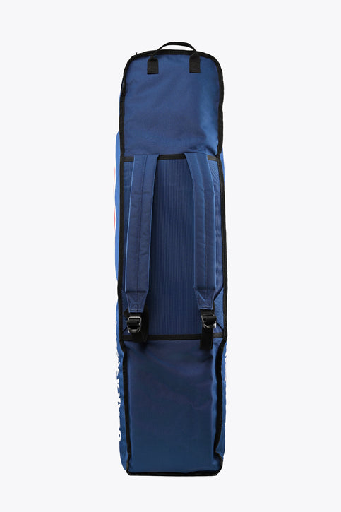 Osaka Sports Stickbag Large | Olympian Blue large stick bag with vertical red graphic patch and Osaka text, zip front