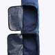 Large blue stick bag with multiple padded compartments and zip openings