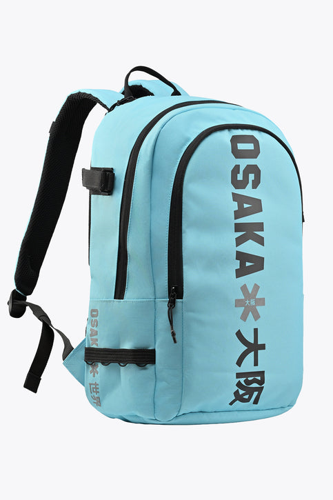 Osaka Sports Backpack | Blue Topaz Light blue Osaka sports backpack front view with black vertical logo and zippers