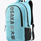 Light blue Osaka sports backpack with black trim and vertical logo print