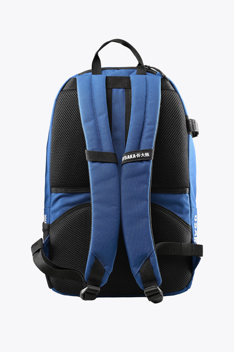 Osaka sports backpack, blue back with black mesh padding and adjustable shoulder straps