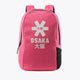 Kids hot pink sports backpack with front Osaka graphic, top handle and zipper
