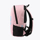 Kids sports backpack, pastel pink with front storage panel and black padded straps