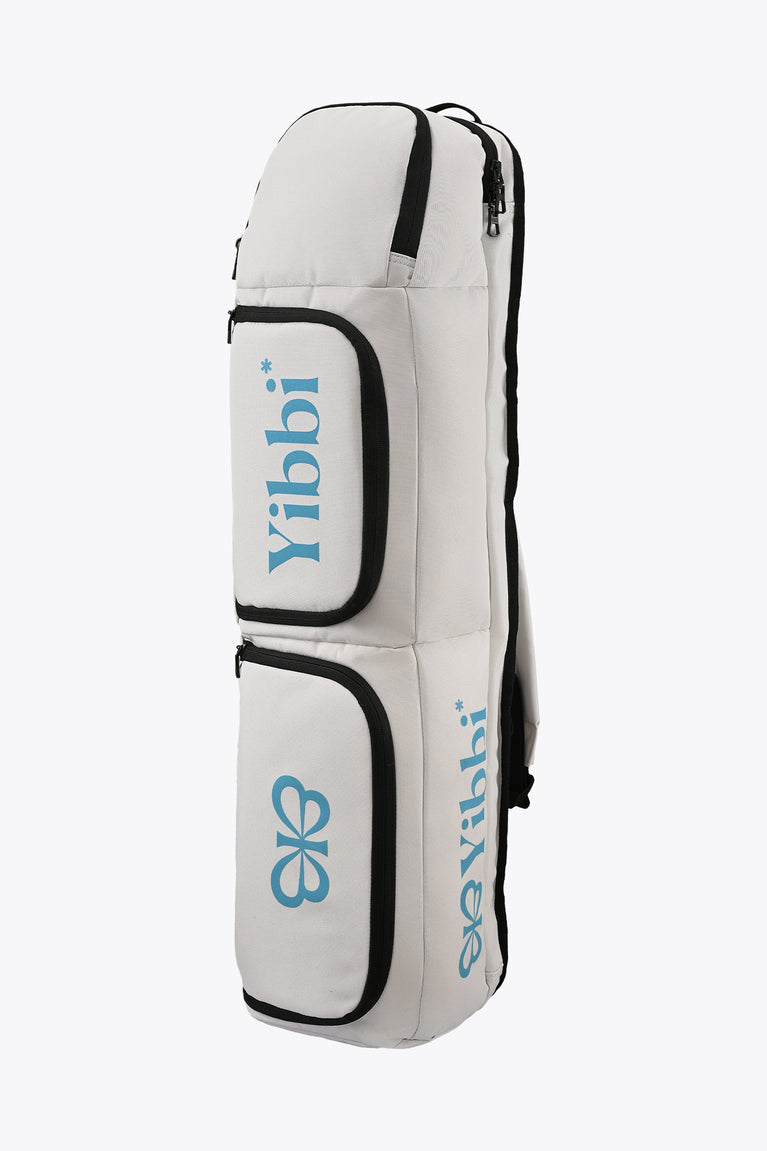 Small sports stickbag, white with black zipper and blue Yibbi logo panels