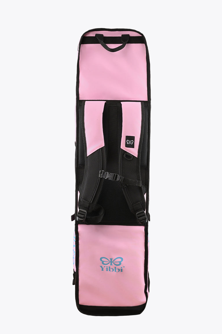 Pastel pink and black hockey stick bag with adjustable shoulder straps