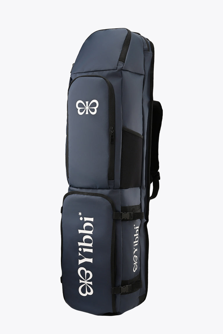 Large hockey stick bag, dark navy, shown in side view with hanging straps
