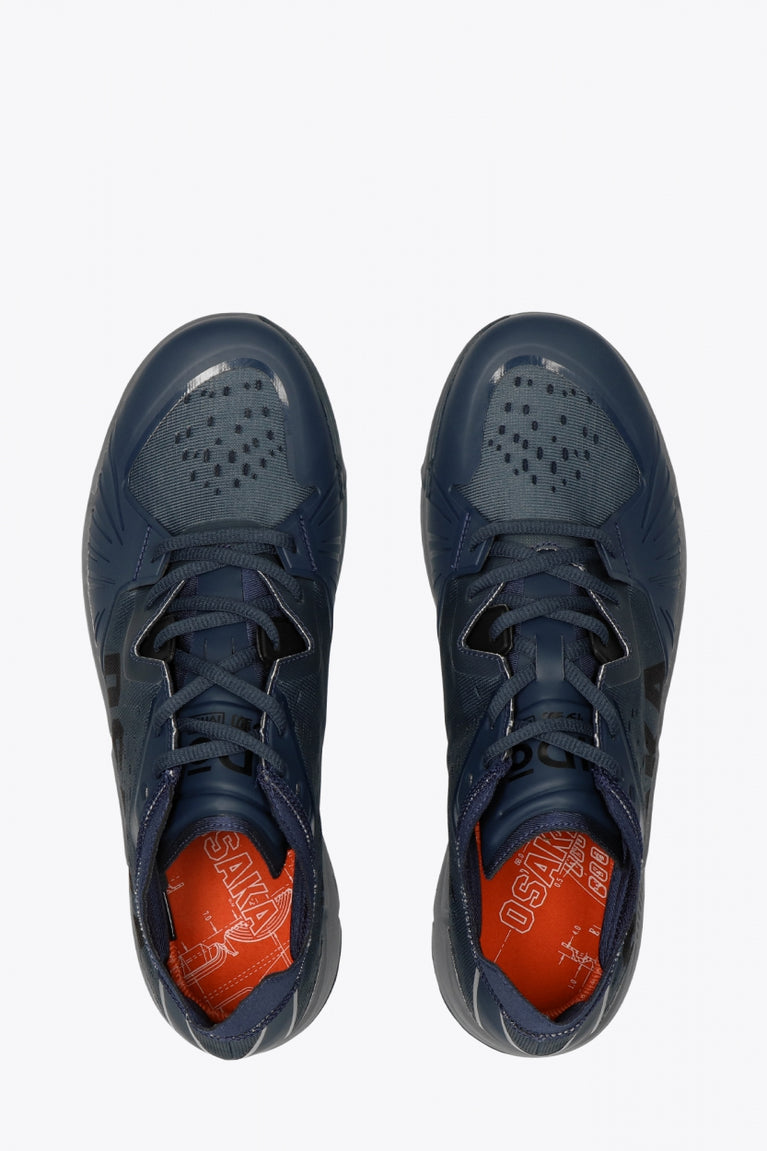 Osaka footwear Ido Mk1 in french navy with logo in black. From above view
