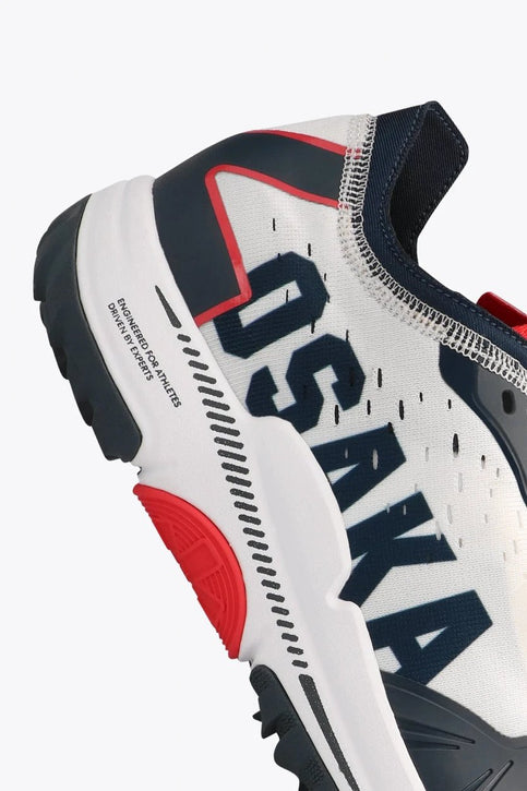 Osaka Footwear IDO Mk1 | White-Navy Osaka footwear Ido Mk1 in white and navy with logo in navy. Side view