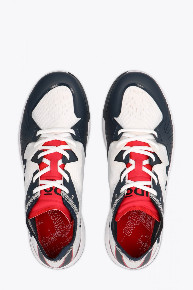 Osaka footwear Ido Mk1 in white and navy with logo in navy. From above view