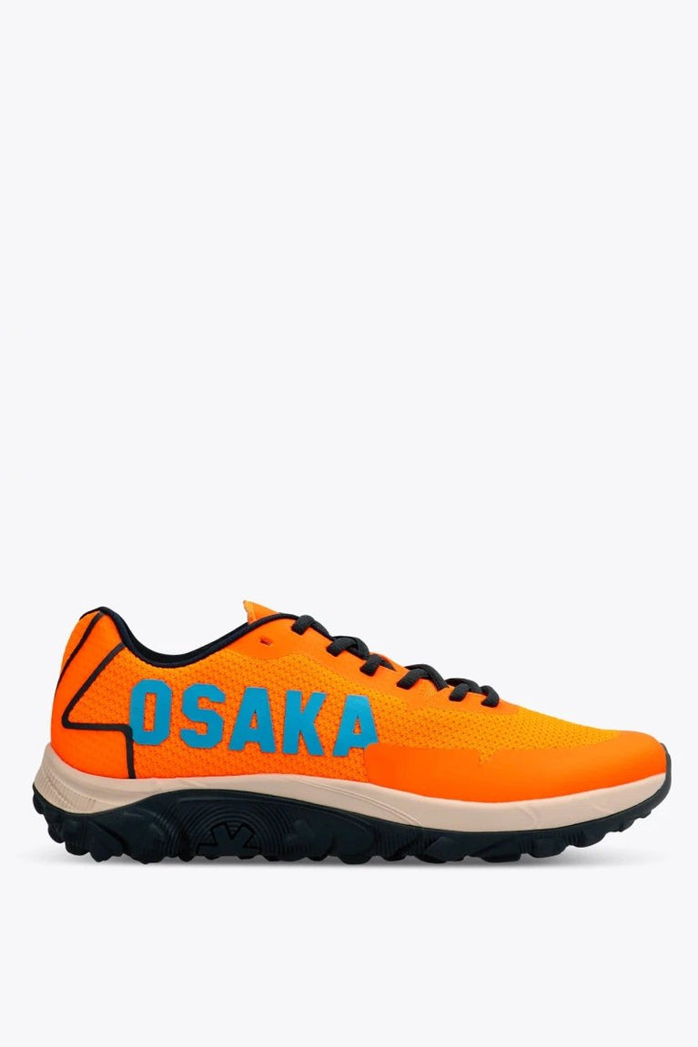 Osaka footwear Kai Mk1 in orange with logo in blue. Side view
